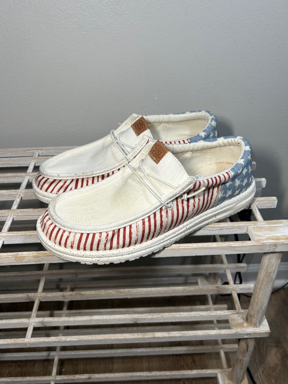 Hey Dude Wally Funk Americana Stars Shoes Mens Size 9 Casual Slip On Loafer USA